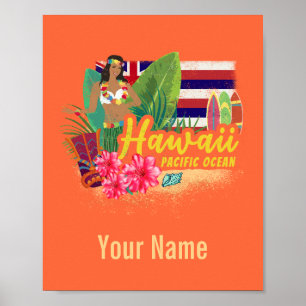 Hawaii Hula Dancer Retro Pacific  Souvenir Poster