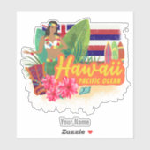 Hawaii Hula Dancer Retro Pacific Souvenir Sticker (Vel)