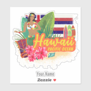 Hawaii Hula Dancer Retro Pacific  Souvenir Sticker
