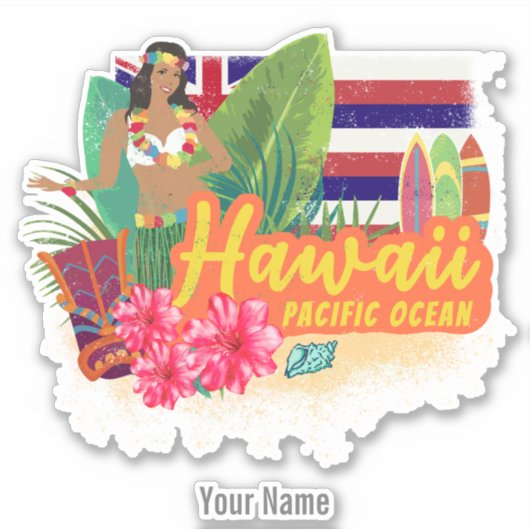 Hawaii Hula Dancer Retro Pacific Souvenir Sticker (Voorkant)