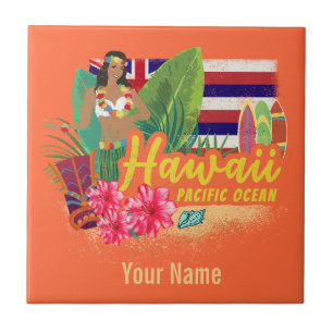 Hawaii Hula Dancer Retro Pacific  Souvenir Tegeltje