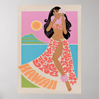 Hawaii Hula Girl Retro Vintage Travel Poster