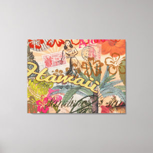 Hawaii Hula Reis Bloem Vintage Canvas Afdruk