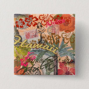 Hawaii Hula Travel Flower  Vierkante Button 5,1 Cm