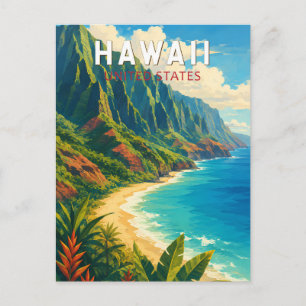 Hawaii Illustratie Reis Kunst Vintage Briefkaart