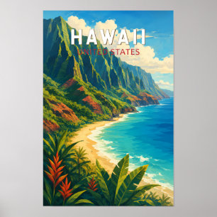 Hawaii Illustratie Reis Kunst Vintage Poster