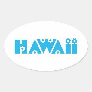 Hawaii in Blauwe Bloemen Ovale Sticker