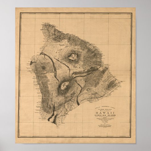 Hawaii Island, 1886,  Hawaiian Map Poster (Voorkant)