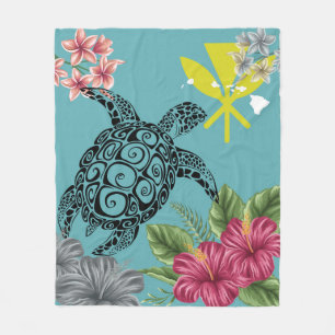 Hawaii Kanaka Schildpad Hibiscus Plumeria Tropisch Fleece Deken