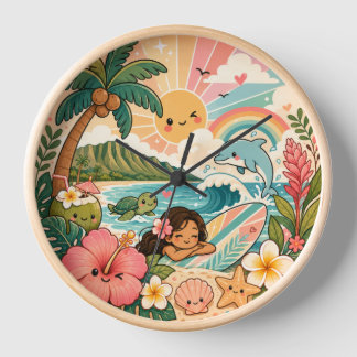 Hawaii Kawaii surfmeisje tropische leuke klok