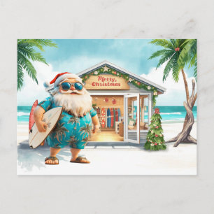 Hawaii Kerstman houdt surfplank Kerstmis Briefkaart