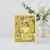 Hawaii kunst vrouw met bladeren briefkaart (Staand voorkant)