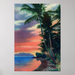 Hawaii kust op zonsondergang poster