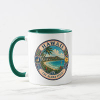 Hawaii Landschap Illustratie Reis Kunst Badge