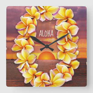 Hawai'i Lei Clock met Aloha Vierkante Klok