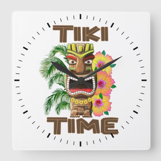 Hawaii Luau Tiki Time Vierkante Klok (Voorkant)