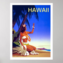 Hawaii, meisje op tropisch eiland, oud poster