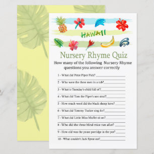 Hawaii Nursery Rhyme Quiz baby shower game