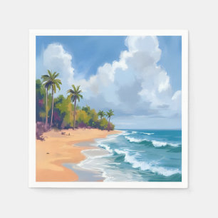Hawaii Oceaan Oever Aquarel Schilderen Strand Servet