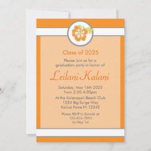 Hawaii orangé thème hibiscus graduation invitation