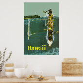 Hawaii Outrigger Canoe Vintage Travel Poster (Keuken)