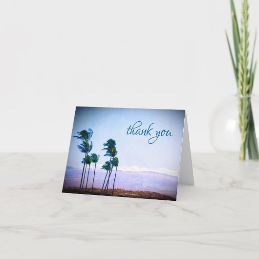 Hawaii palmbomen en paarse bergen dank u uw kaart (Voorkant)