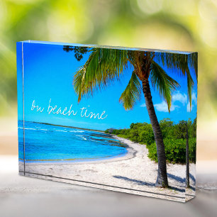 Hawaii palmboom tropisch strand op strandtijd fotoblokken