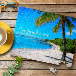 Hawaii palmboom tropisch strand op strandtijd legpuzzel