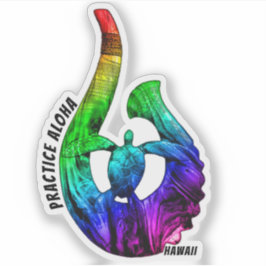 Hawaii Praktijk Aloha Honu Tribal Hook NeonRainbow Sticker