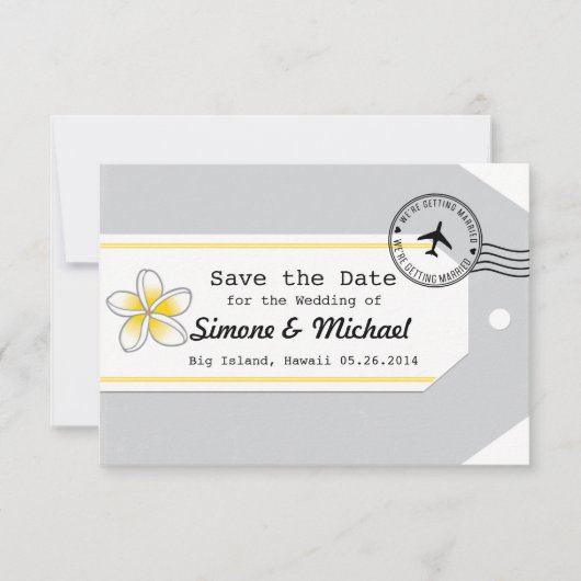 Hawaii reis thema Bagage Label Save the Date (Voorkant)