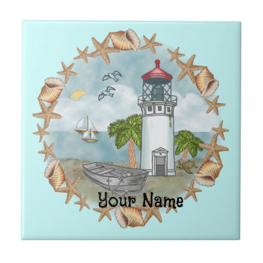 Hawaii Schelpen Vuurtoren Tegel Tegeltje (Voorkant)