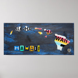 Hawaii State Aloha  License Bord Art Map Poster