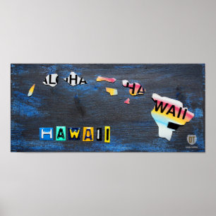 Hawaii State Aloha  License Bord Art Map Poster