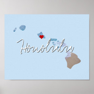 Hawaii State Photo insert and town name Poster