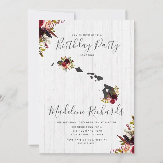 Hawaii State Rustic Birthday Party Invitation (Devant)