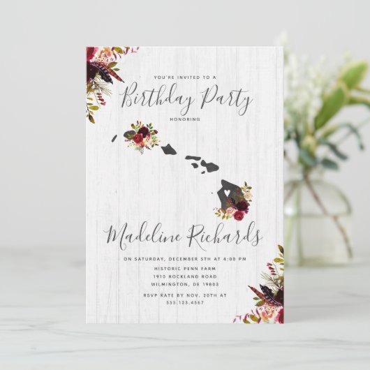 Hawaii State Rustic Birthday Party Invitation (Debout devant)