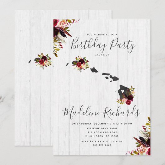 Hawaii State Rustic Birthday Party Invitation (Devant / Derrière)