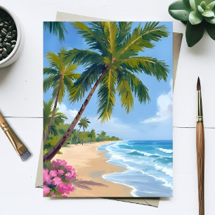 Hawaii strand watercolor ocean palmbomen schilderi briefkaart