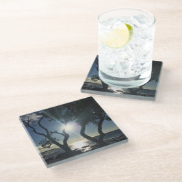 Hawaii Sunlit Trees Ocean Shore Color Photography Glazen Onderzetter