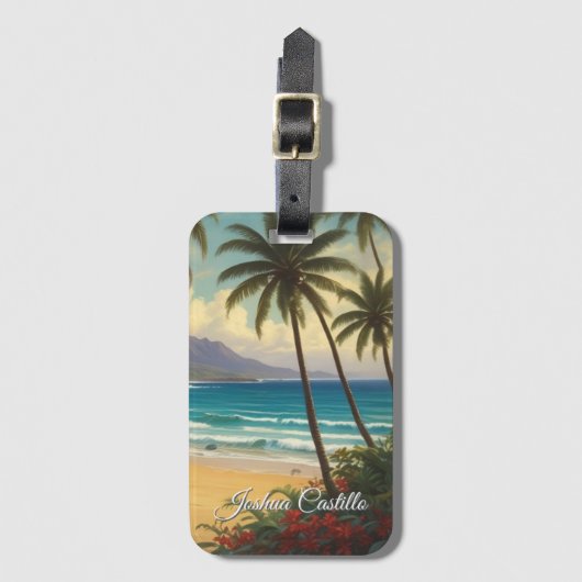 Hawaii Sunset Calligraphy Simple Professional Name Bagagelabel (Voorkant (verticaal))
