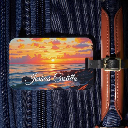 Hawaii Sunset Calligraphy Simple Professional Name Bagagelabel (Voorkant Insitu 4)