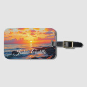 Hawaii Sunset Calligraphy Simple Professional Name Bagagelabel (Voorkant (horizontaal))