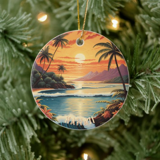 Hawaii Sunset Painting Zee Strandlaken Keramisch Ornament (Boom)