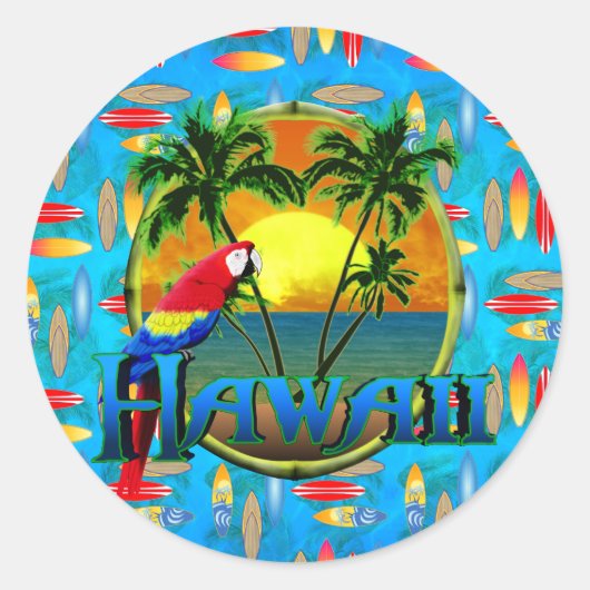 Hawaii Sunset Surfboards Ronde Sticker (Voorkant)