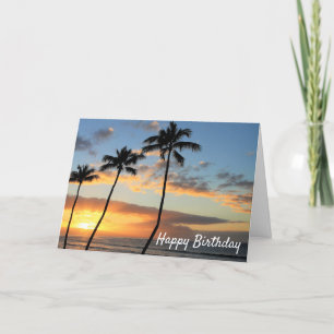 Hawaii Sunset with Palm Trees Birthday Kaart