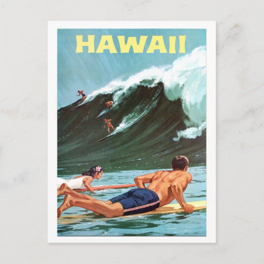 Hawaii, surfen, grote golf, oud briefkaart (Voorkant)