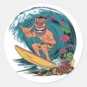 Hawaii surfen  kleurrijke badge met man in ronde sticker