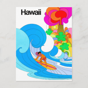 Hawaii, surfen op grote golf, illustratie uit de j briefkaart
