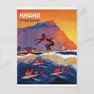 Hawaii surfen, tropisch paradijs, vintage reispost briefkaart
