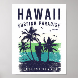 Hawaii Surfing Paradise Travel Poster
